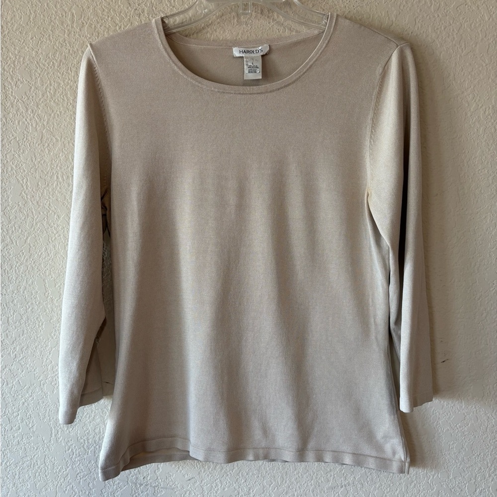 Harold’s Silk 3/4 Sleeve‎ Tee Cream Colored Size L